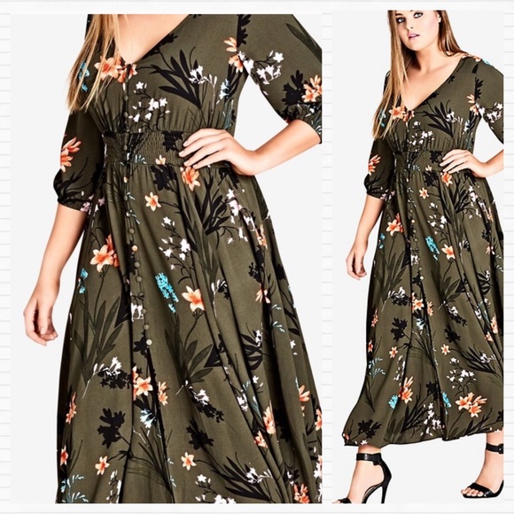 hunter green floral maxi dress